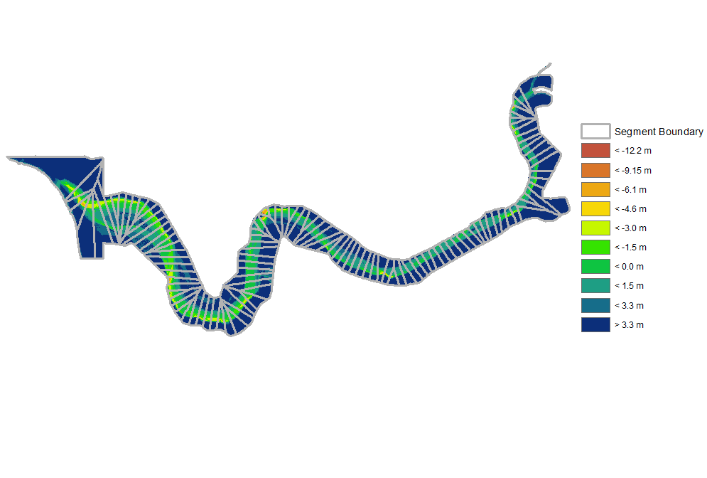 Bathymetry raster with and segment delineations